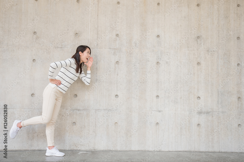  woman with white wall