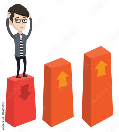 Bankrupt on chart going down vector illustration.