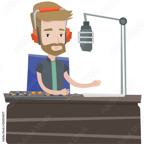 Male dj working on the radio vector illustration.