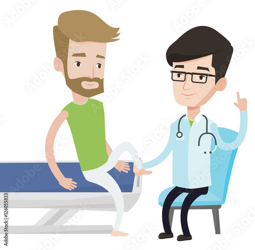 Gym doctor checking ankle of a patient.