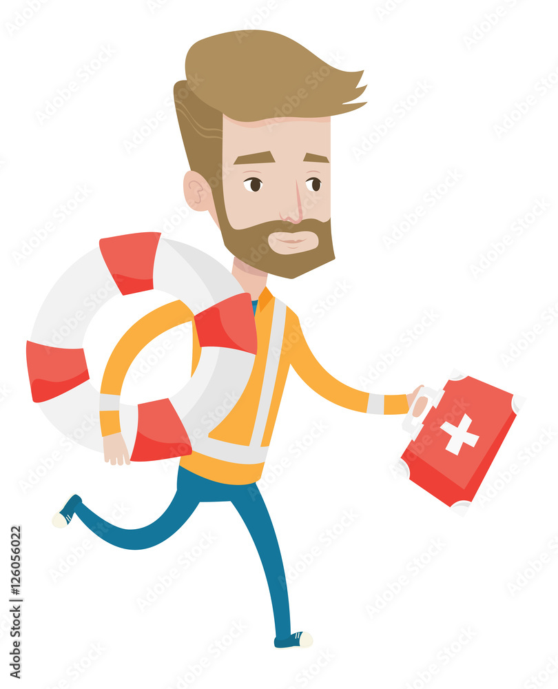 Paramedic running with first aid box.