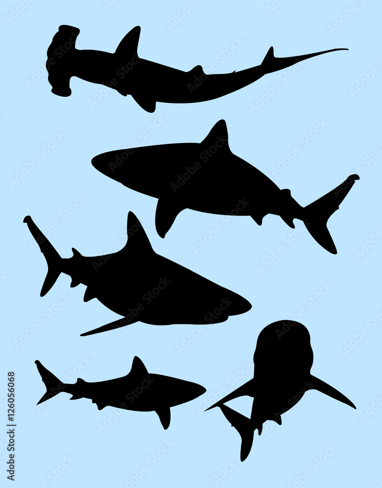 Naklejka premium Sharks animal gesture silhouette. Good use for symbol, logo, web icon, mascot, sign, or any design you want.