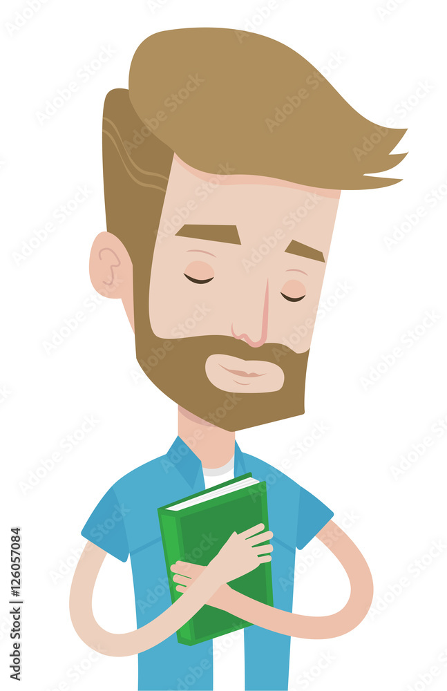 Student hugging his book vector illustration.