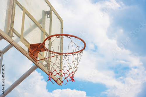 Basketball hoop on a blue sky