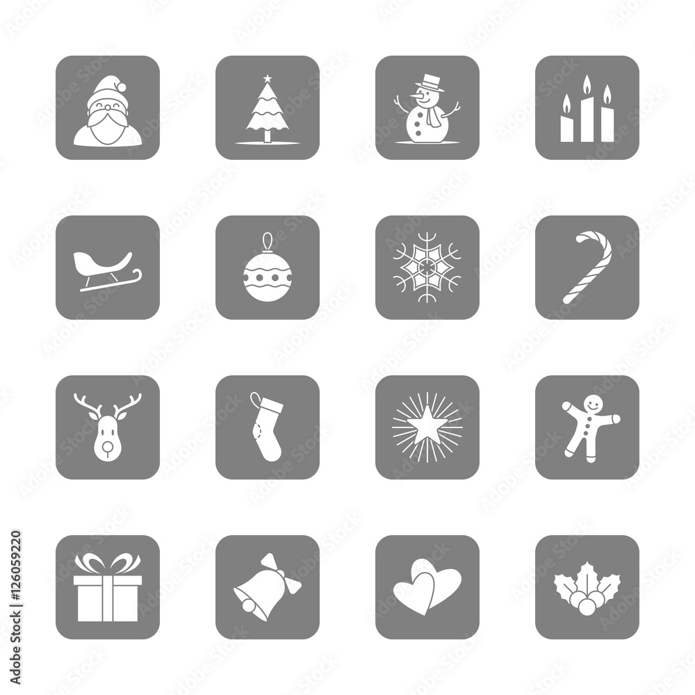 Christmas and new year icon set vector illustration - gray rounded rectangle Christmas and new year icon set vector illustration - gray rounded rectangle