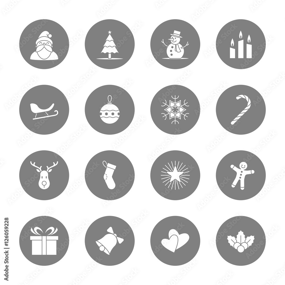 Christmas and new year icon set vector illustration - gray circle Christmas and new year icon set vector illustration - gray circle