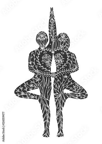 couple tree pose yoga 7 chakra vector flower floral drawing hand drawn