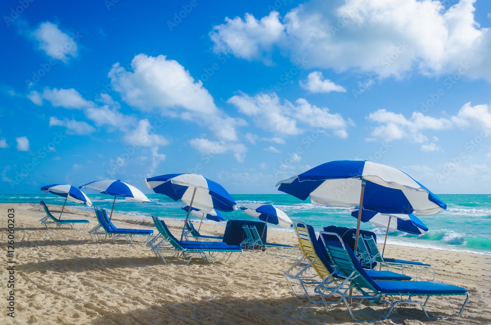 Beach umbrellas at morning Miami beach Beach umbrellas at morning Miami beach