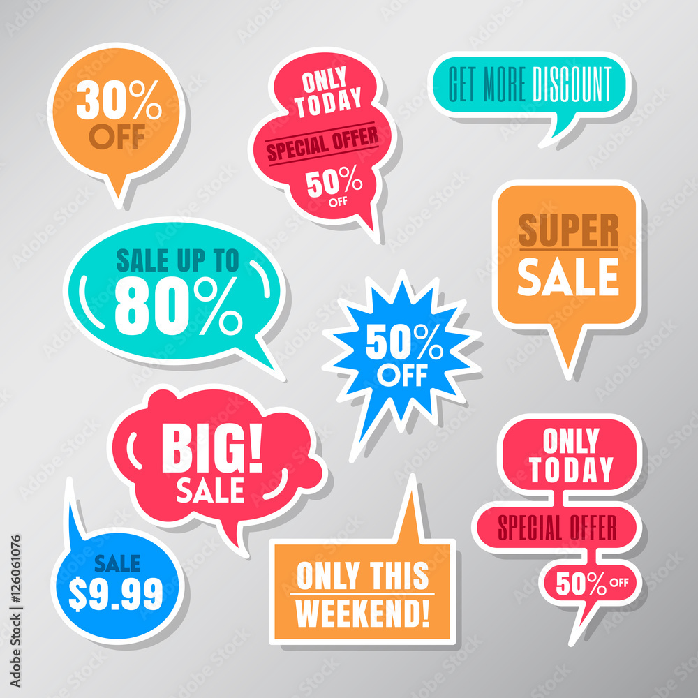 Set of colorful sale labels balloon speech bubbles Set of colorful sale labels balloon speech bubbles