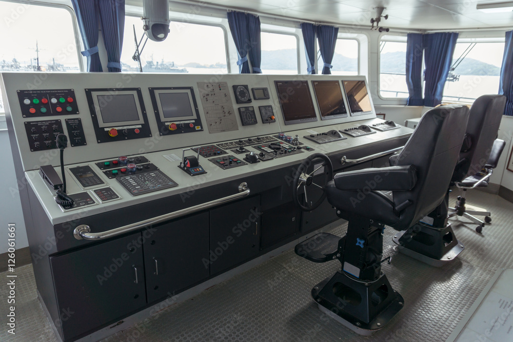 wheelhouse or bridge navigation with panel for control ship wheelhouse or bridge navigation with panel for control ship