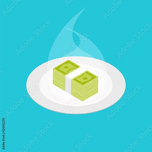 Money on the plate. Smelling  money