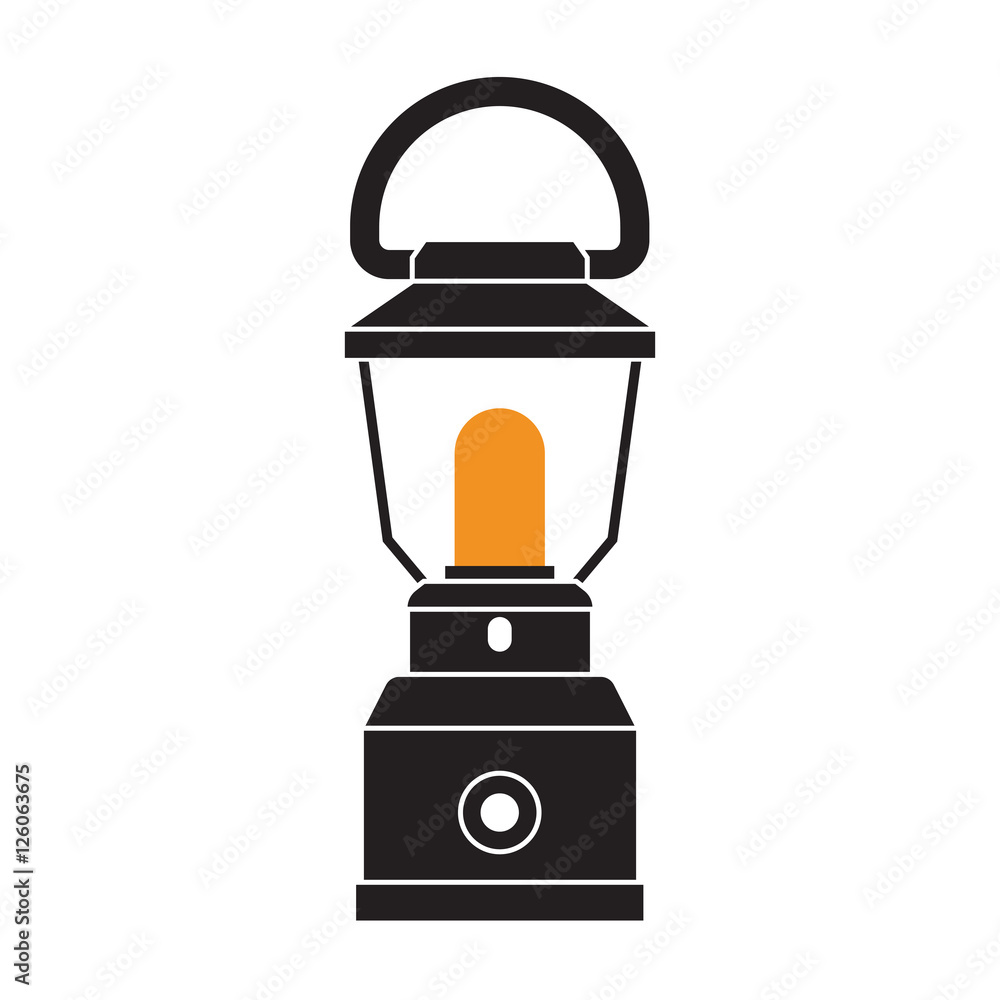 Vintage lantern silhouette on background. Modern lamp with glowing fire wick. Oil lantern outline vector illustration. Old lamp for hiking. vector Stock | Adobe Stock