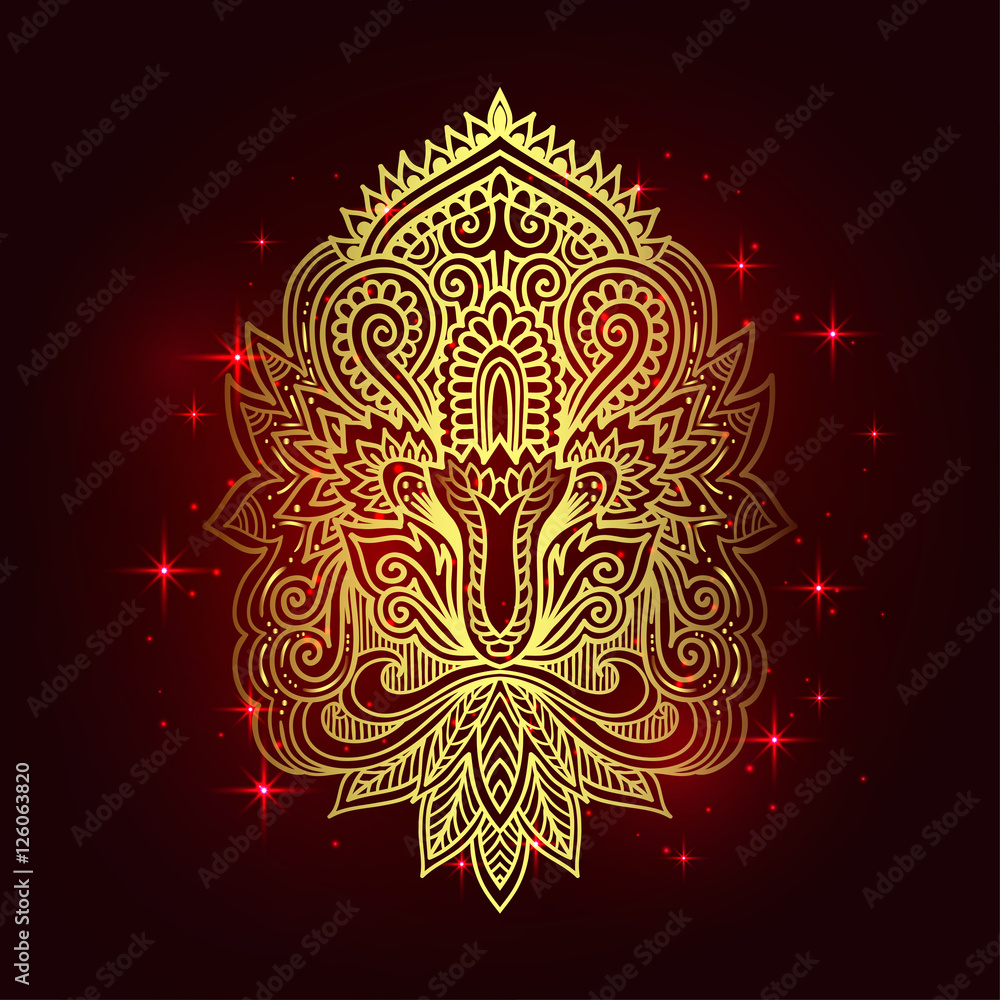 Vector Indian hand drawn hamsa with ethnic ornaments. Beautiful India ethnica ornament. Folk Henna tattoo style