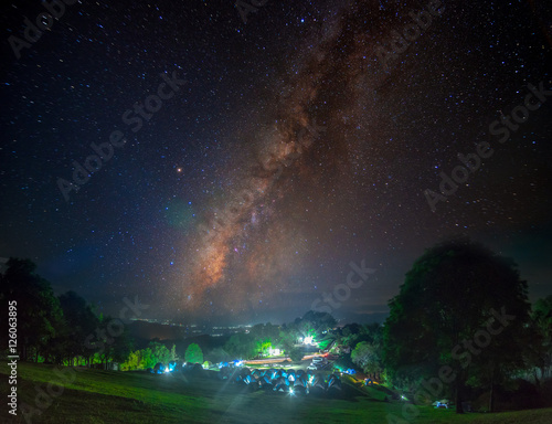 Landscape of Milky way mountain and deep forest at night sky, Do