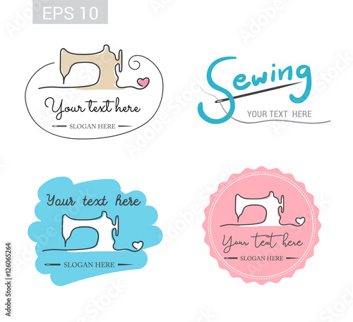 Set of retro garment sewing machine identity badge sticker label