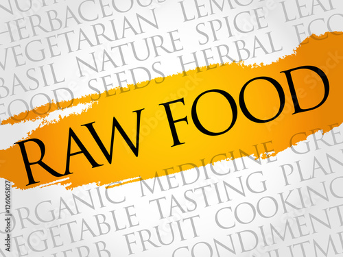 RAW FOOD word cloud collage, food concept background