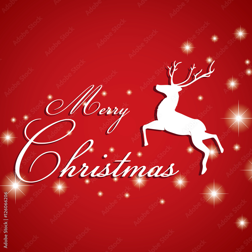 Merry Christmas and Reindeer with white star on red background. Merry Christmas and Reindeer with white star on red background.