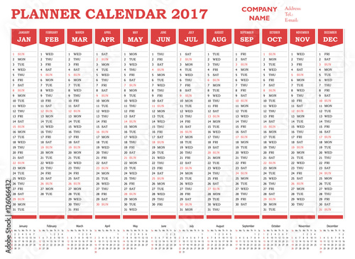 Planner calendar 2017 for companies and private use