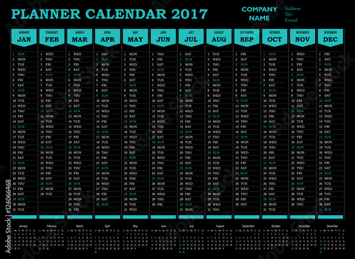 Planner calendar 2017 for companies and private use