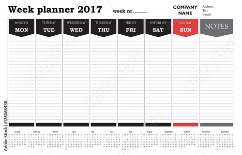 Week planner calendar 2017 for companies and private use - organizer and schedule