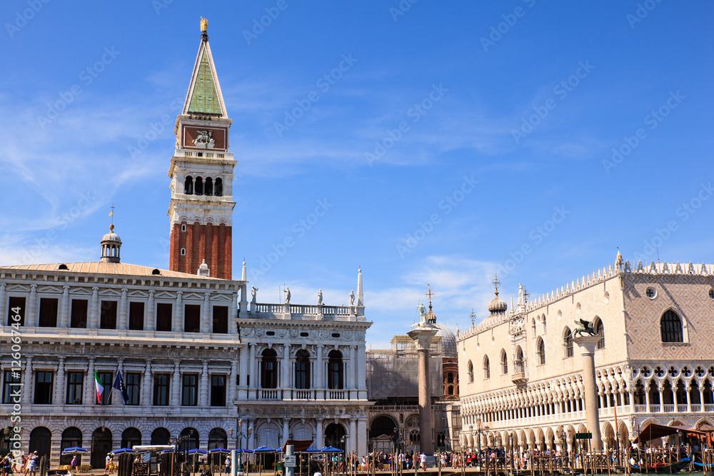 View of Doge palace and San Marco tower,  Venice