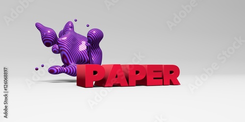 PAPER - color type on white studiobackground with design element - 3D rendered royalty free stock picture. This image can be used for an online website banner ad or a print postcard.