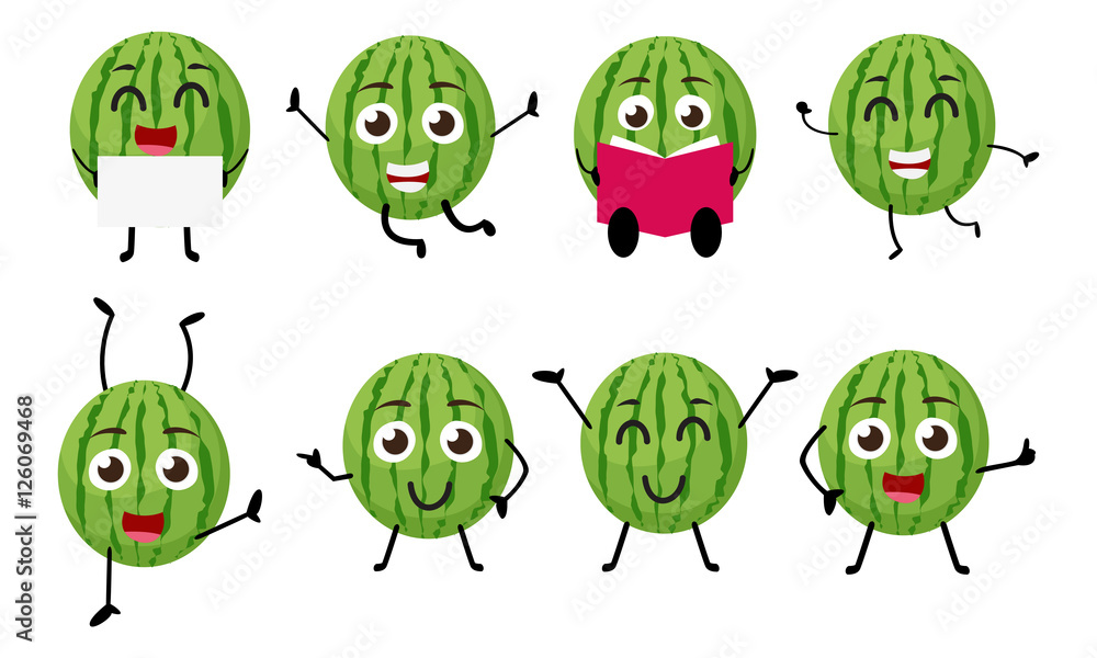 set of funny watermelon fruit character cartoon set of funny watermelon fruit character cartoon