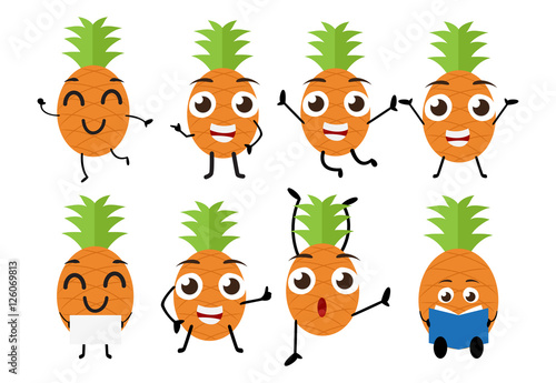 set of funny pineapple fruit character cartoon