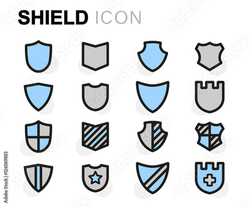 Vector flat line shield icons set