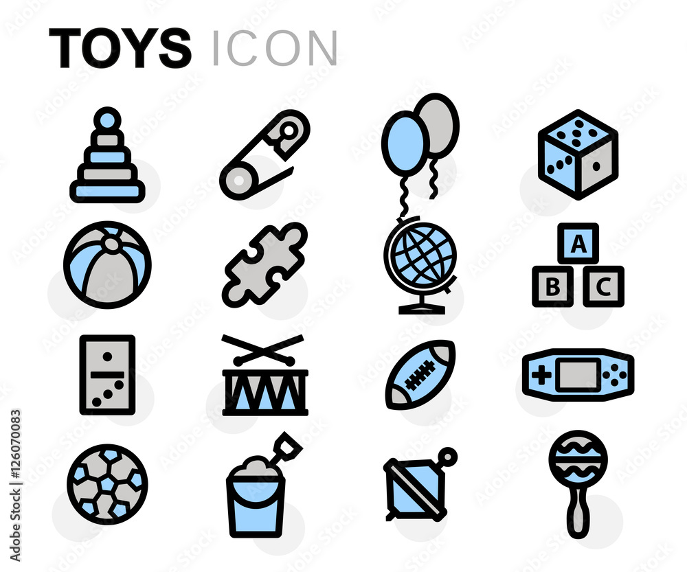 Obraz premium Vector flat line toys icons set