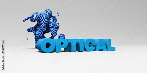 OPTICAL - color type on white studiobackground with design element - 3D rendered royalty free stock picture. This image can be used for an online website banner ad or a print postcard.