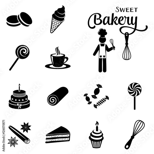 Bakery and sweets silhouette icons collection