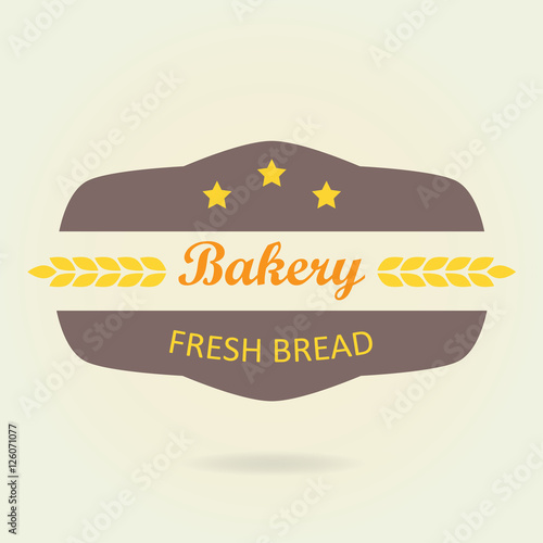 Bakery badge or label in old or vintage style. Fresh bread design elements with wheat symbol isolated on white background. Colorful vector illustration.