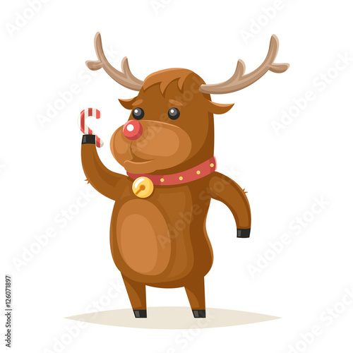 Deer Character Christmas New Year Isolated Icon Cartoon Design Vector Illustration