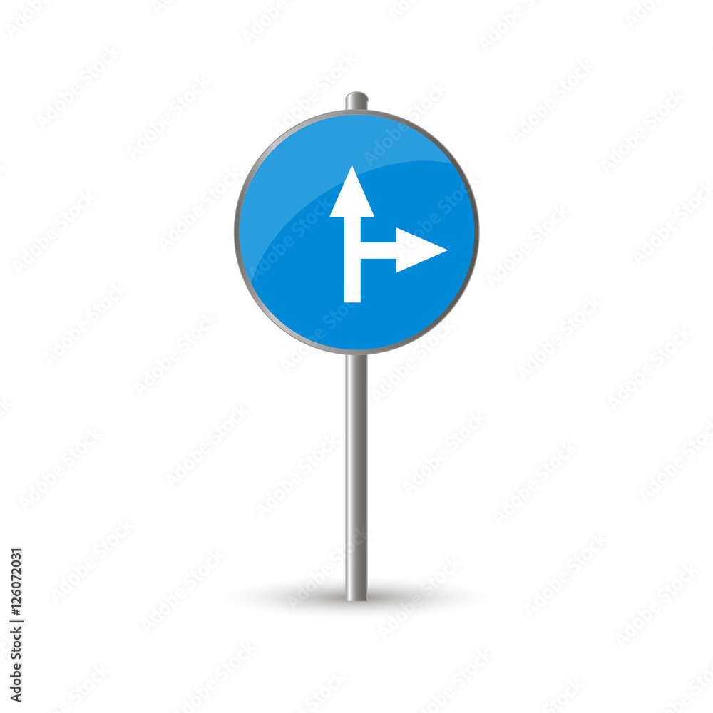 Compulsory ahead or turn right traffic vector Compulsory ahead or turn right traffic vector