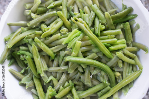 boiled french beans. Flat lay