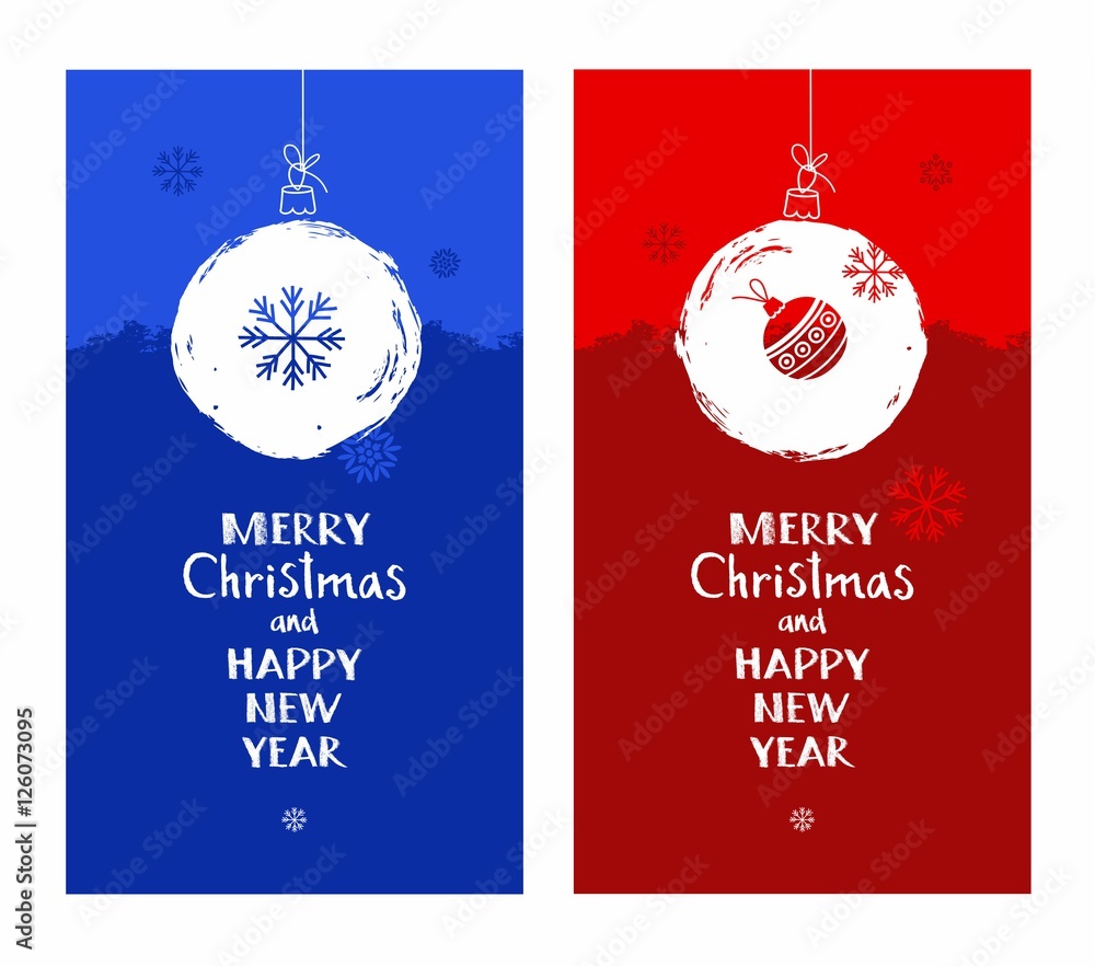 Merry Christmas Postcard Snow Globe Snowflake Blue Red English Font Vector Colored Flat Cards With White Snow Ball The Inscription In English New Year Greetings Imitation Snow Stock Vector Adobe Stock
