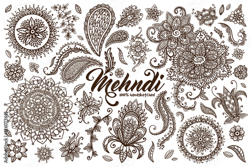 Hand drawn set of mehndi design templates