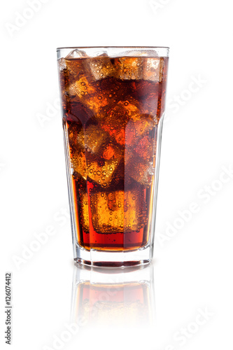 cola with ice in a glass isolated on white background. design el