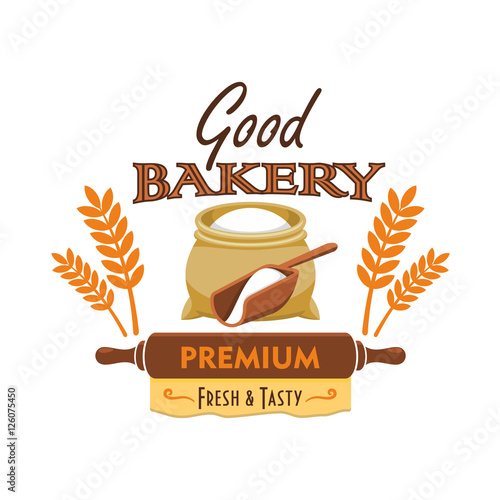 Bakery bread emblem with flour and wheat element