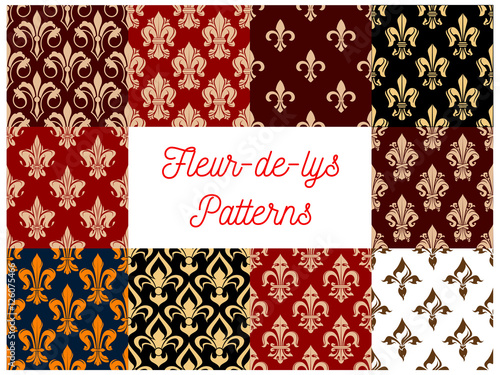 Fleur-de-lys royal lily seamless patterns set