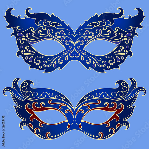 Set of festive masks. Beautiful mask to celebrate Halloween, New Year, Carnival or party. Elements female carnival costume.

