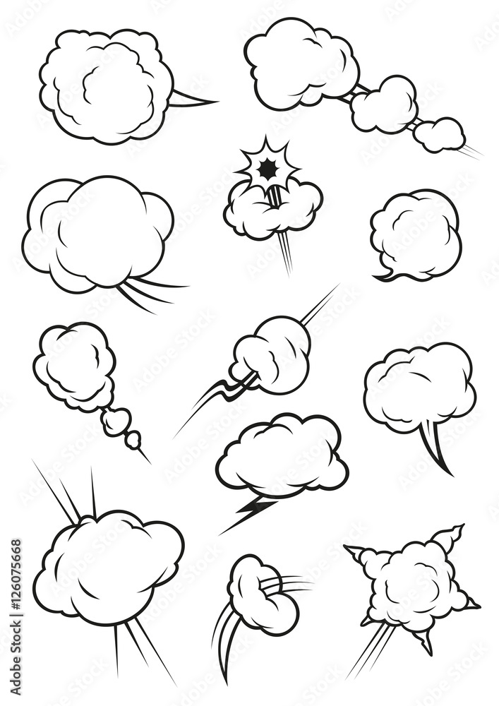 Puffing, exploding, steaming cloud cartoon icons Puffing, exploding, steaming cloud cartoon icons