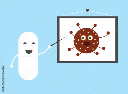 Pill teach about bacteria. Conceptual illustration of education for wise use of antibiotics
