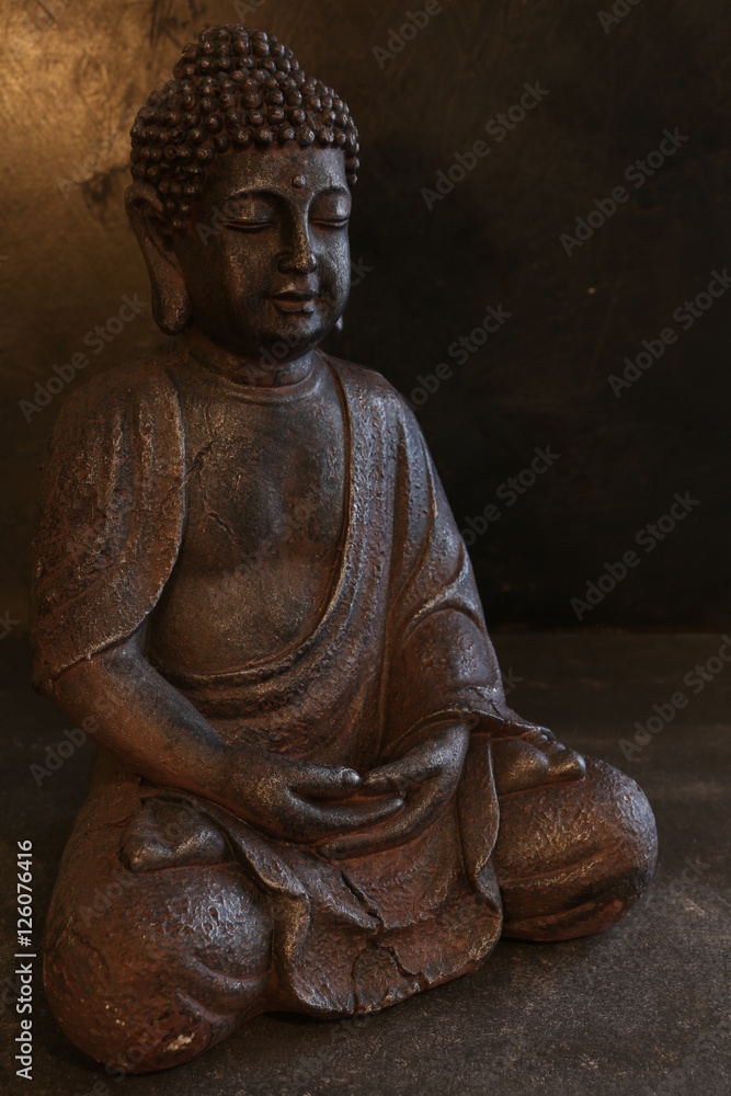 Buddha portrait isolated on a dark ground