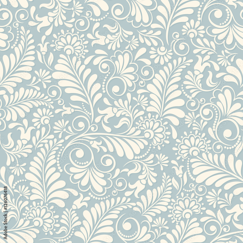 Seamless background of light beige and blue color in the style of Damascus Seamless background of light beige and blue color in the style of Damascus
