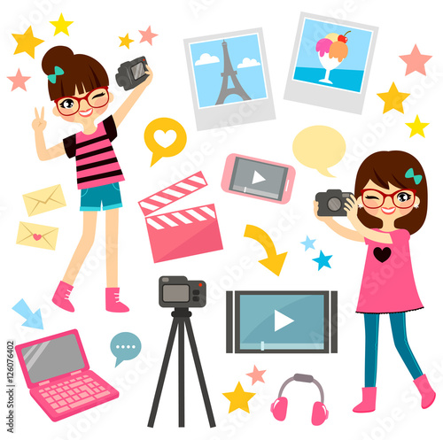 young girls and items related to video blogging and film making