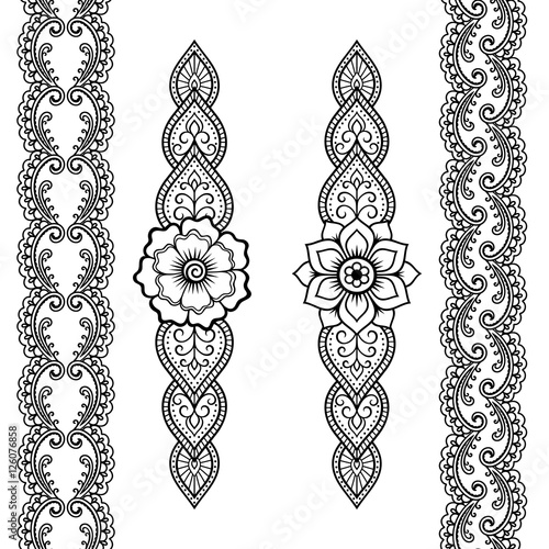 Set of seamless borders for design and application of henna. Bracelet for tattoo or henna pattern. Mehndi style.
