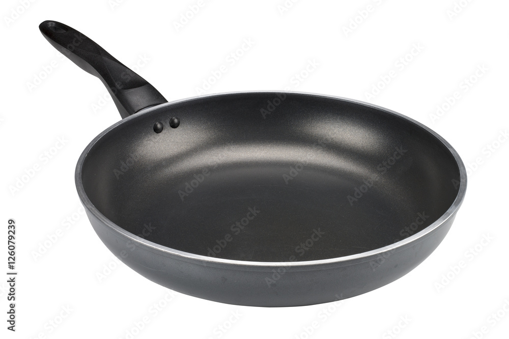 frying pan isolated on white background, scratched the surface frying pan isolated on white background, scratched the surface