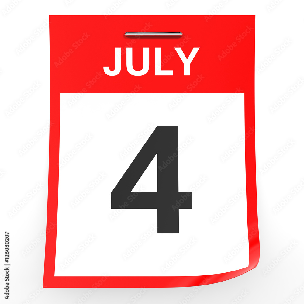 Fototapeta premium July 4. Calendar on white background.